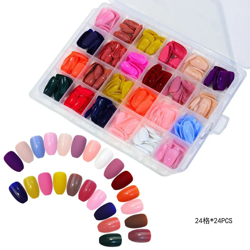 576-Piece Multicolor Artificial Nails Set for Girls – Vibrant & Stylish with Free Glue and Stickers Included!