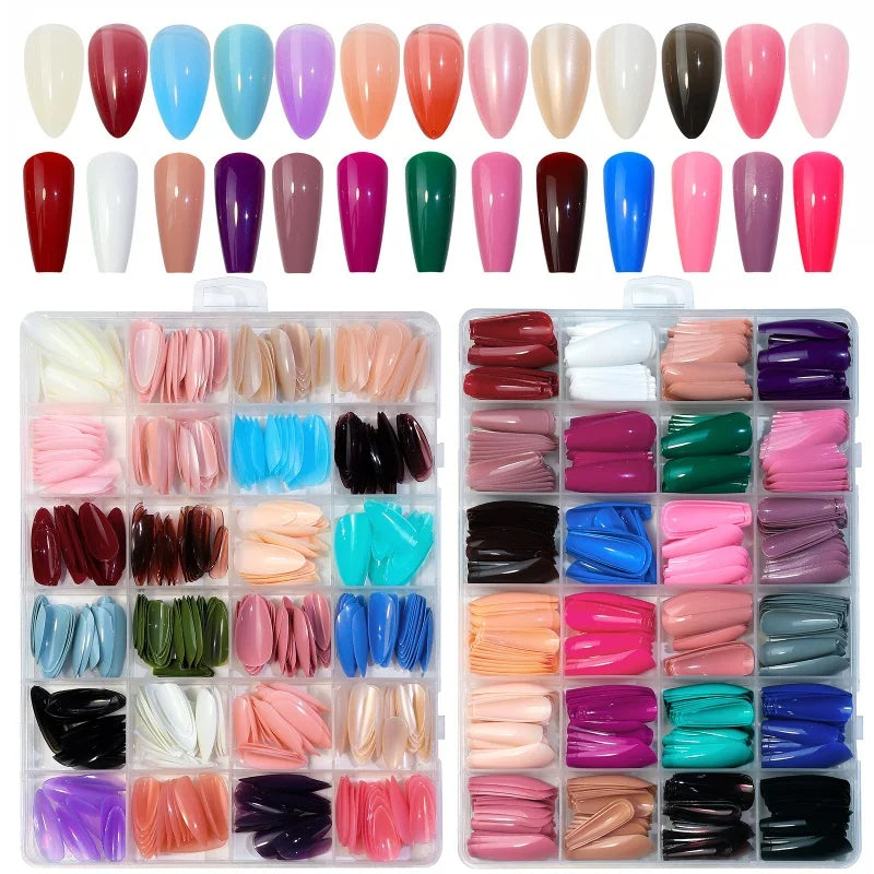 576-Piece Multicolor Artificial Nails Set for Girls – Vibrant & Stylish with Free Glue and Stickers Included!